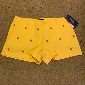 Polo Ralph Lauren Girls 14 Yellow Strawberry Patch Flat Front Chino Shorts NWT